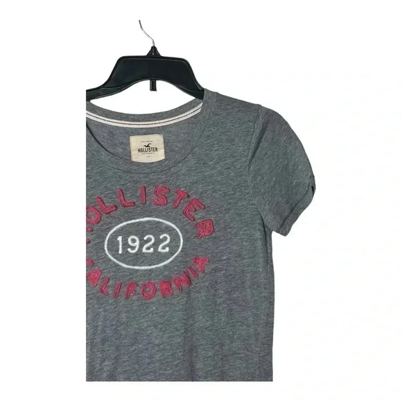 1556. HOLLISTER Y2K SHORT SLEEVE TOP GRAY IN COLOR‎ WITH PINK/WHITE LETTERING LG - Picture 2 of 9